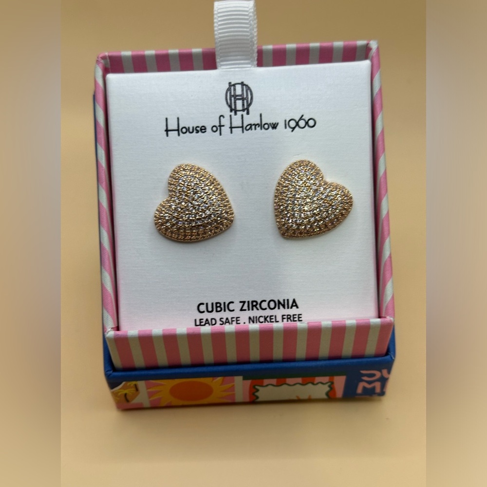 House Of Harlow 1960 Gold Textured Heart Earrings 45$